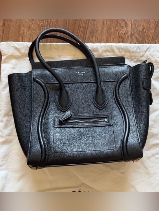 Celine Handbags - Celine Black Pebbled Leather Mini Luggage Tote